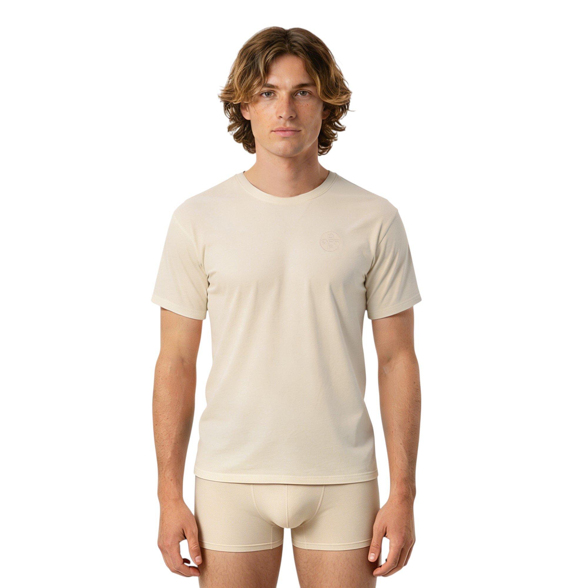 L/AB c/o Off-White Men's Chest Logo Classic Crew Undershirt (3 Pack) - Marshmallow/Birch/Grey - MARSHMALLOW/BIRCH/GREY